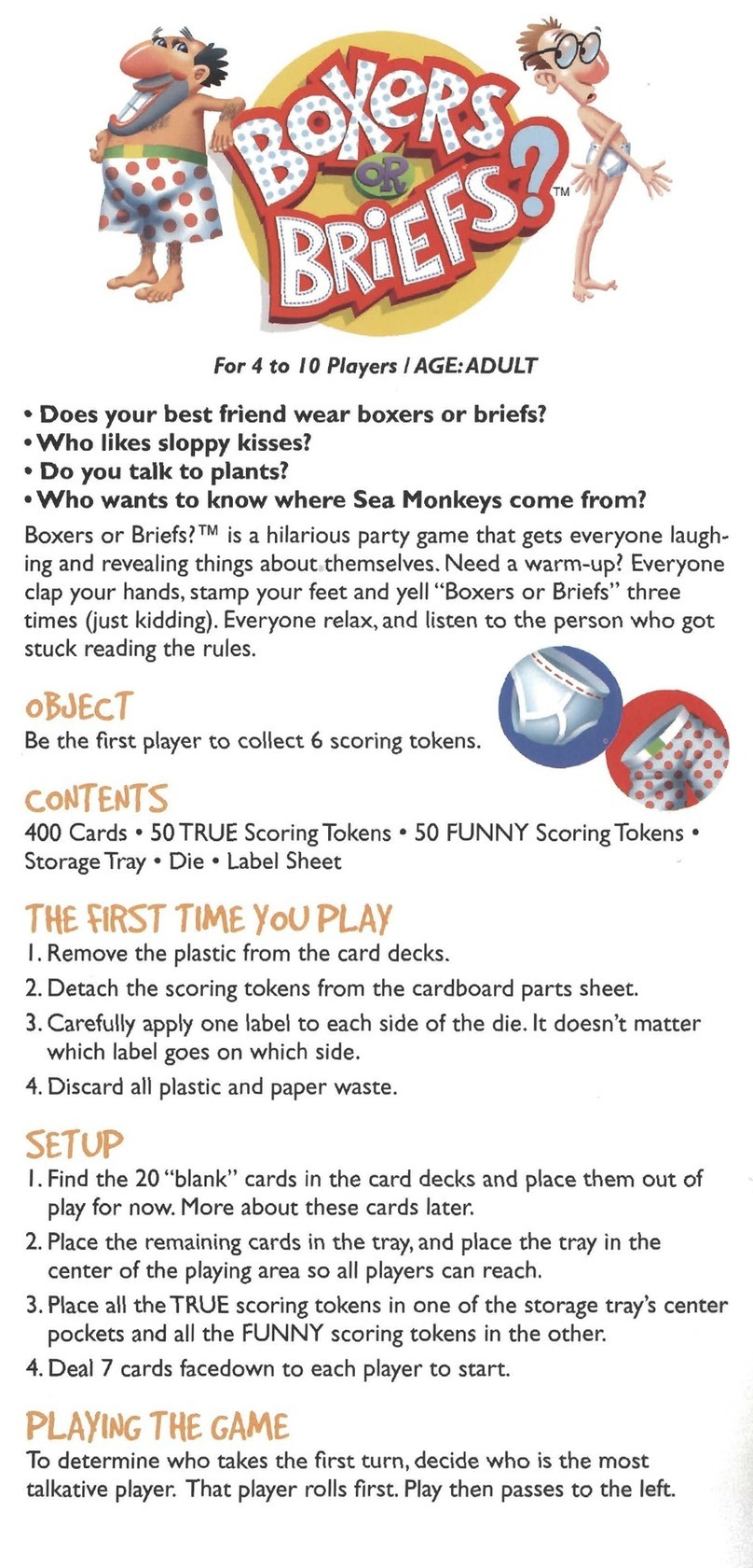 Parker Brothers Boxers or Briefs User manual