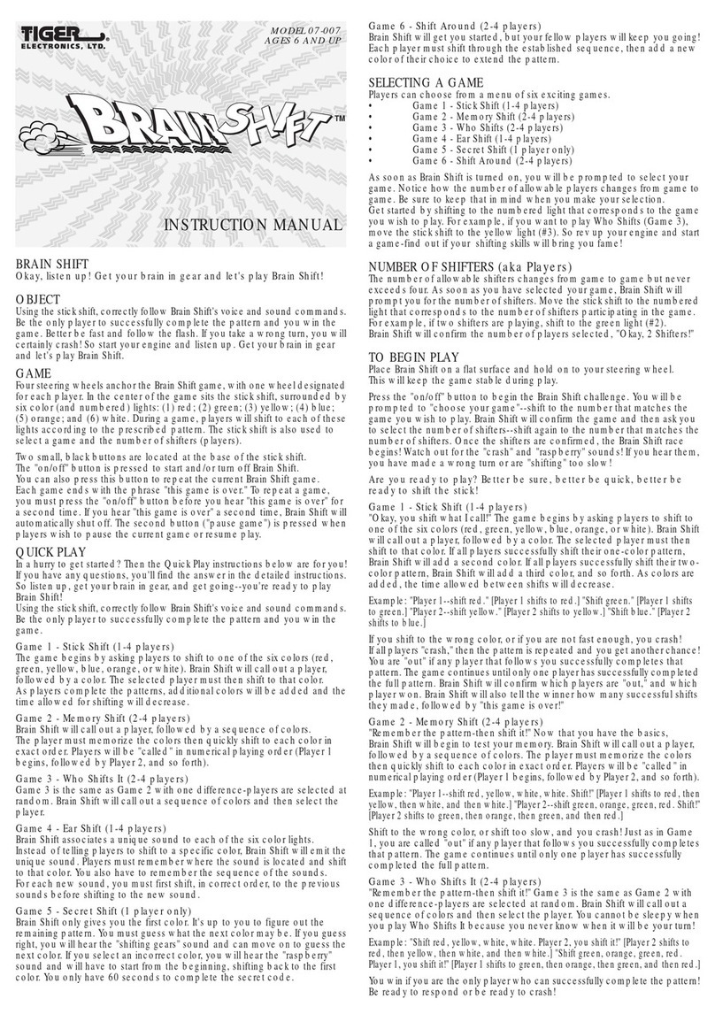 Tiger Electronics Brain Shift 07-007 User manual