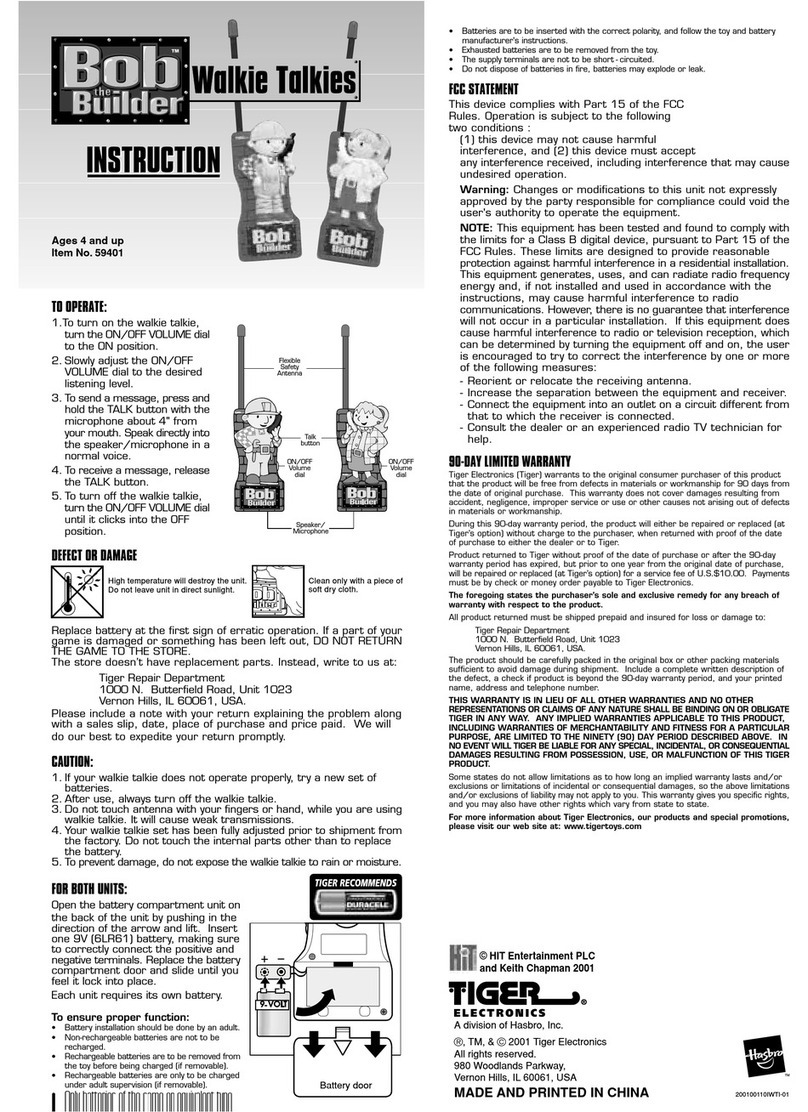 Tiger Electronics Bob the Builder Toy & Game instructions