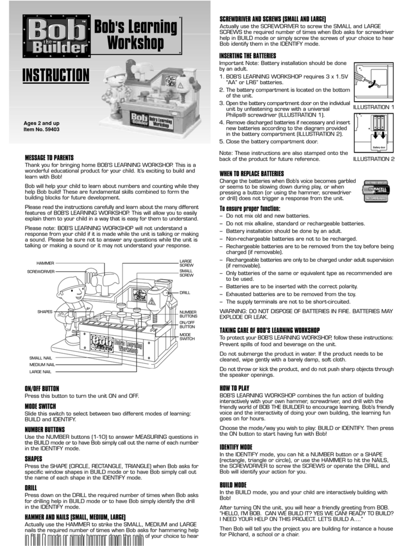 Tiger Electronics Bob's Learning Workshop User manual Tiger Electronics Bob's Learning Workshop User manual