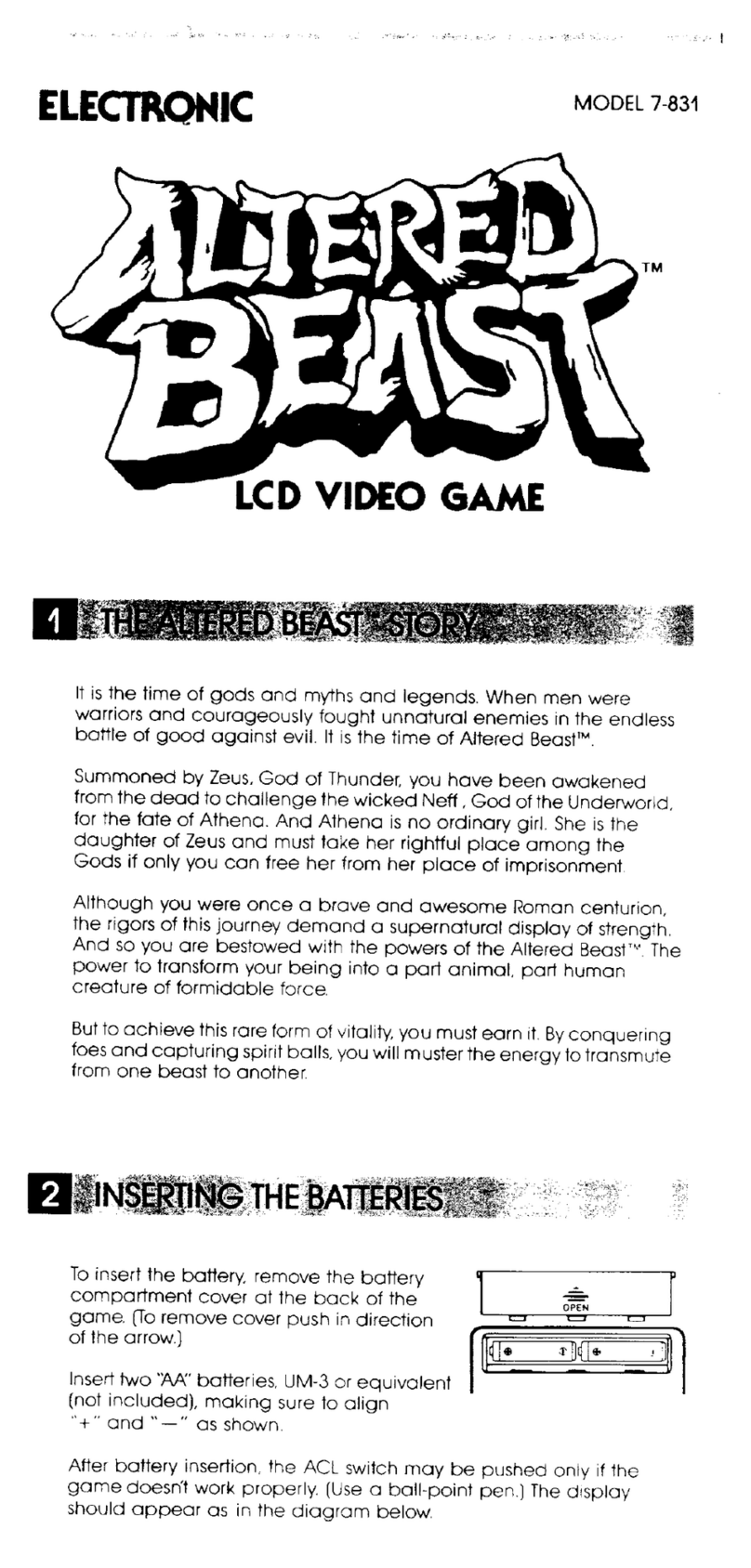 Tiger Electronics Altered Beast 7-831 instructions