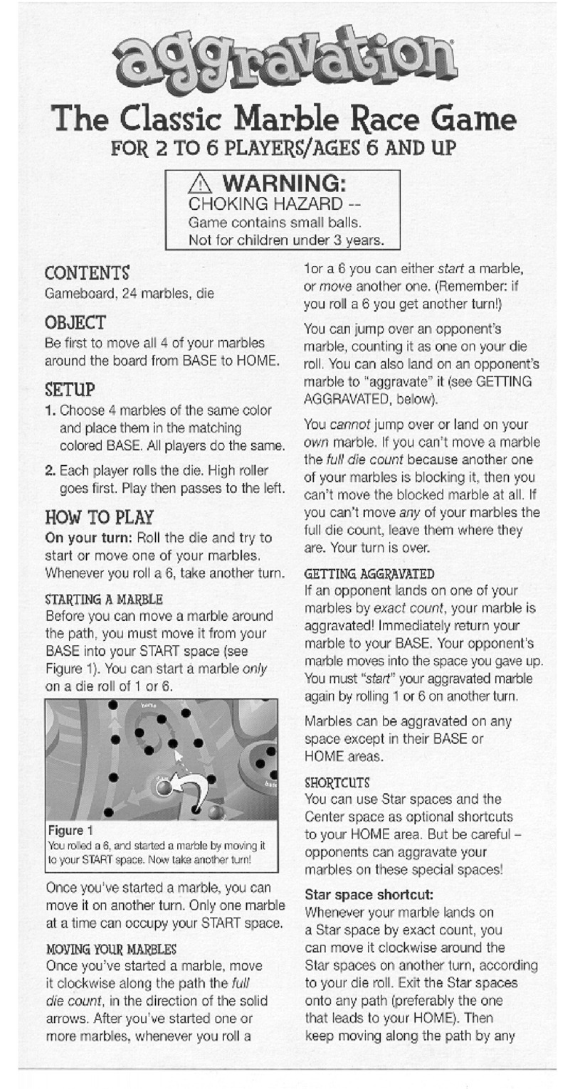 Hasbro Aggravation Classic Marble Race Game instructions