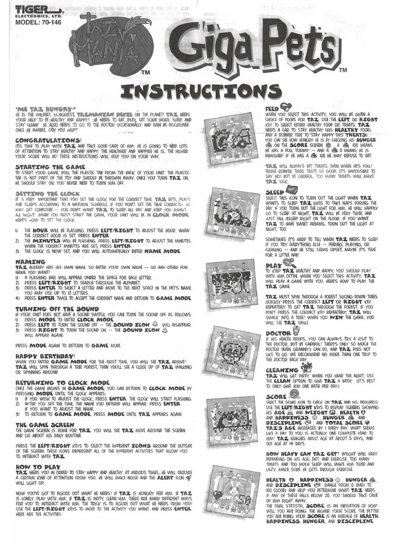 Tiger Electronics GigaPets Taz Mania 70-146 User manual Tiger Electronics GigaPets Taz Mania 70-146 User manual