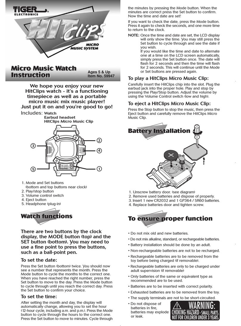 Tiger Electronics Hitclips Micro Music Watch 59947 User manual