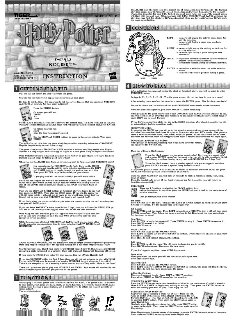 Tiger Electronics Harry Potter E-Pals Norbert User manual