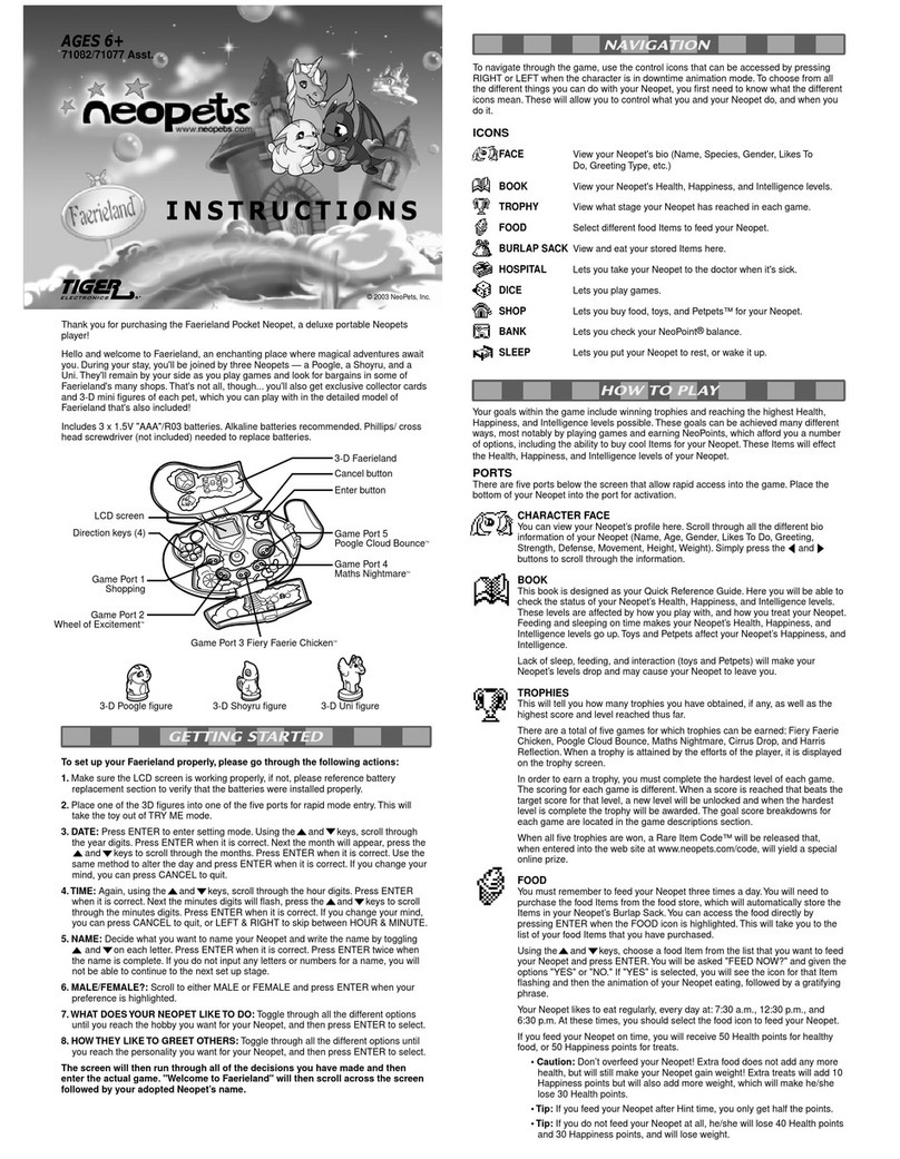 Tiger Electronics Faerieland Pocket Neopet 71082/71077 User manual