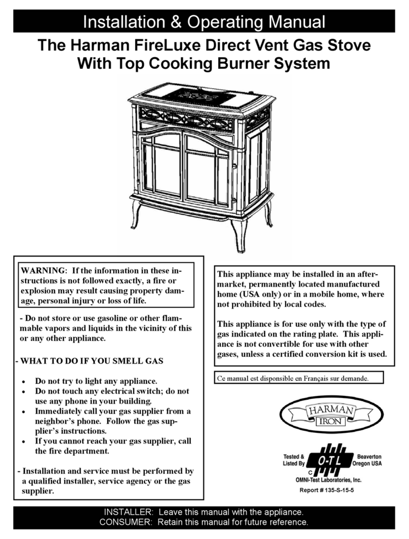 Harman Stove Company FireLuxe Direct Vent Gas Stove With Top Cooking Burner... Installation and operating manual