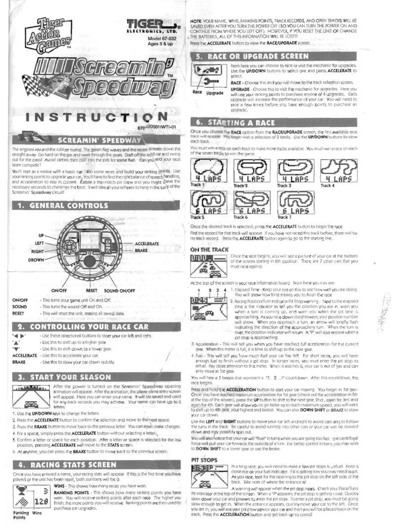 Tiger Electronics Screamin' Speedway 67-032 Instruction