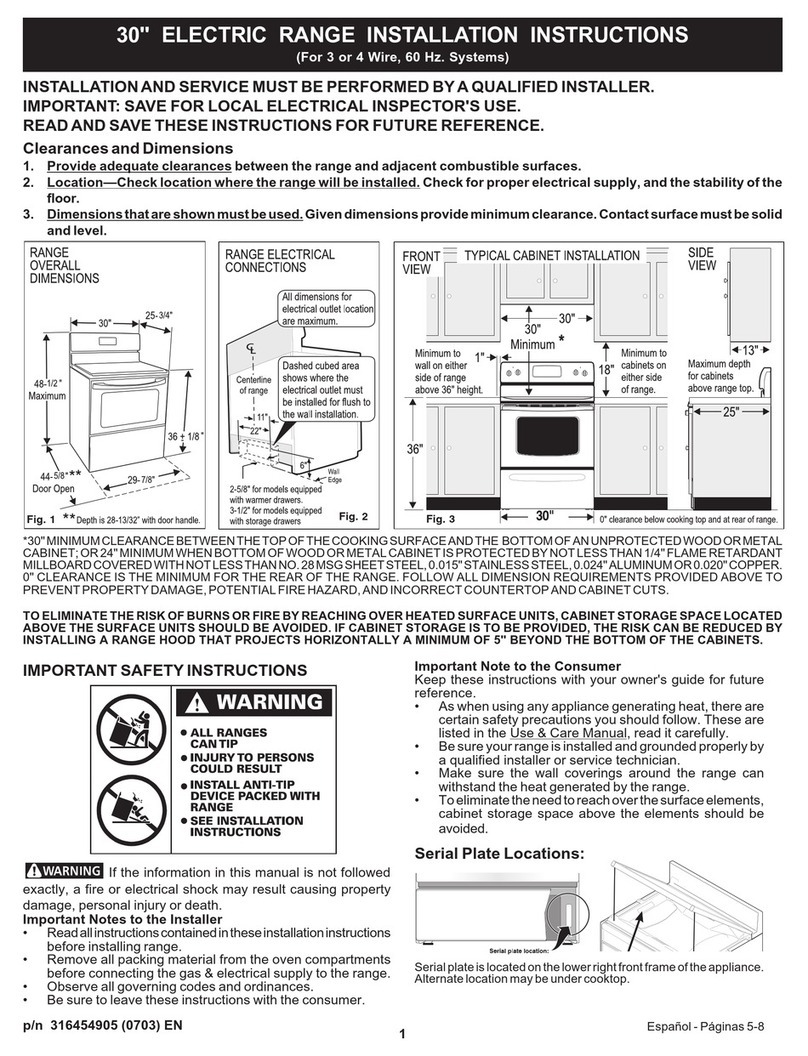 Frigidaire FEF354G installation instructions Frigidaire FEF354G installation instructions