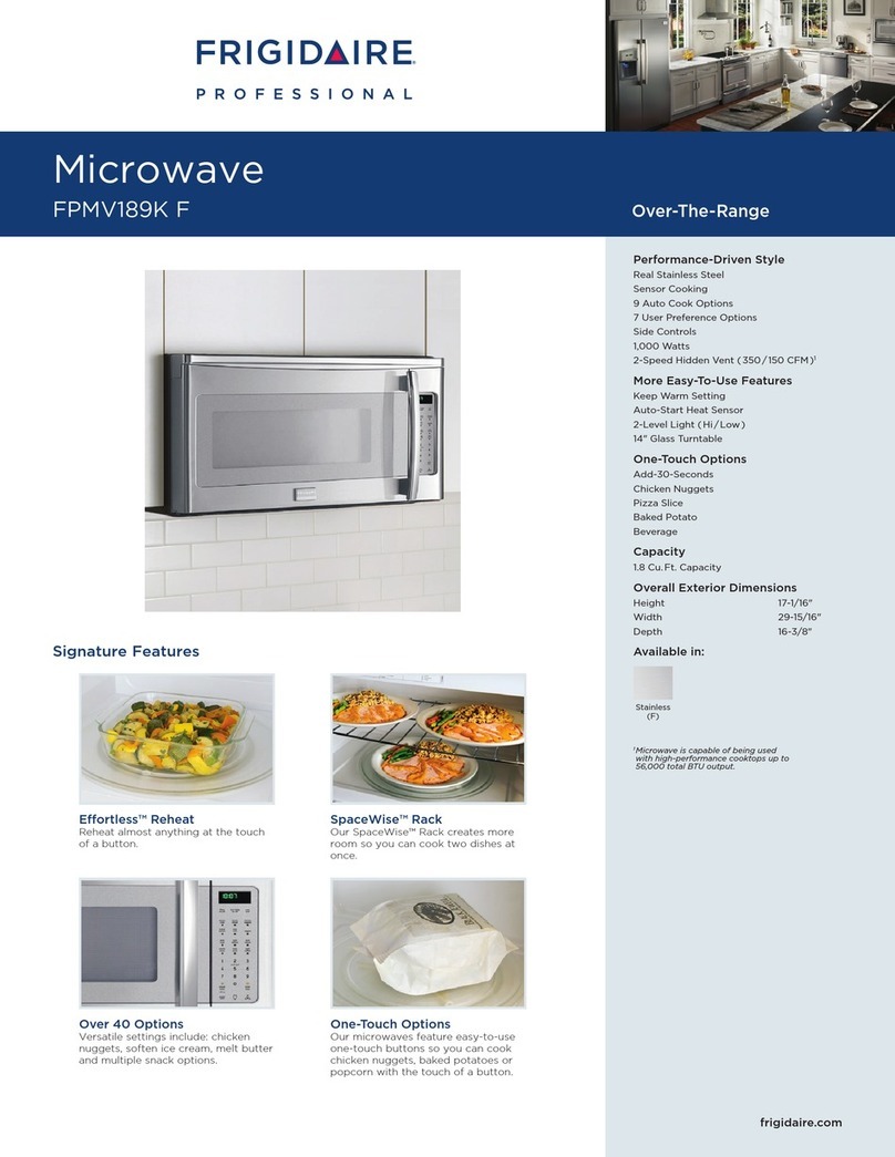 Frigidaire FPMV189KF - Professional 1.8 cu. Ft.... User manual