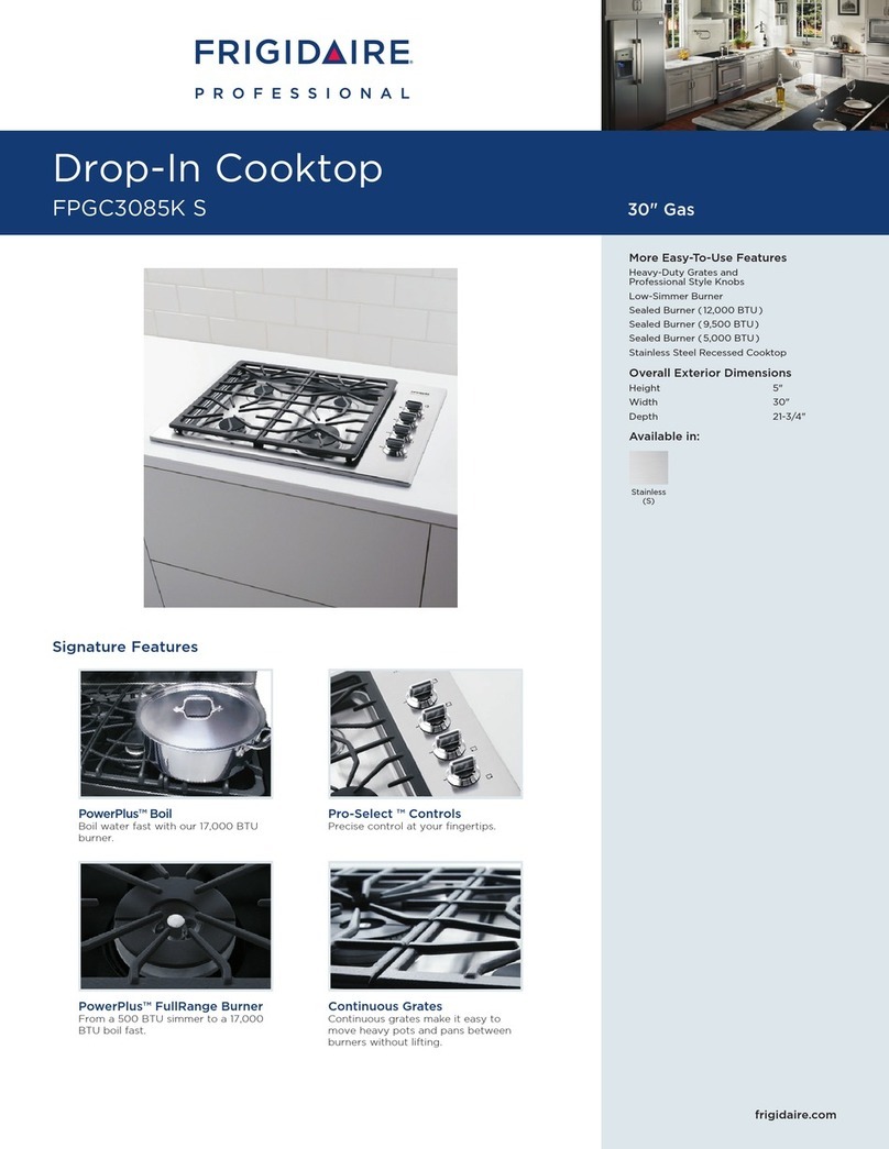 Frigidaire FPGC3085KS - 30" Gas Cooktop Specification sheet