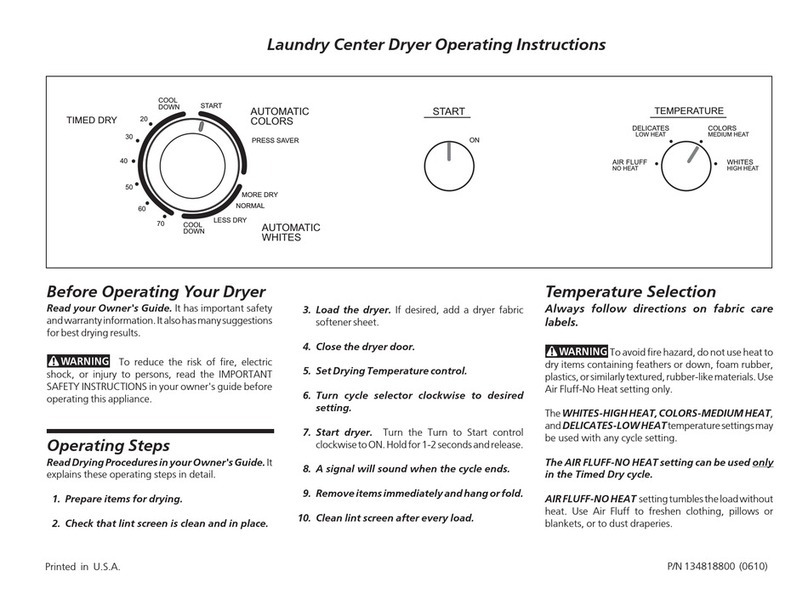 Frigidaire 134818800 (0610) operating instructions