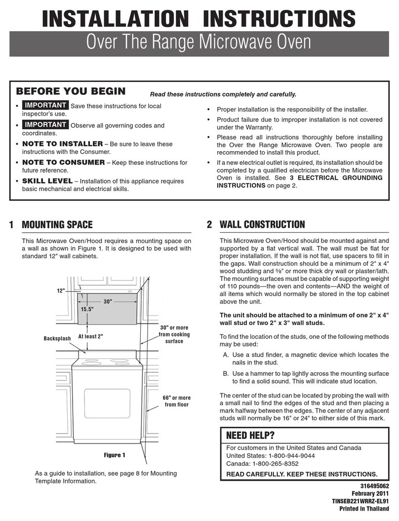Frigidaire 316495062 installation instructions