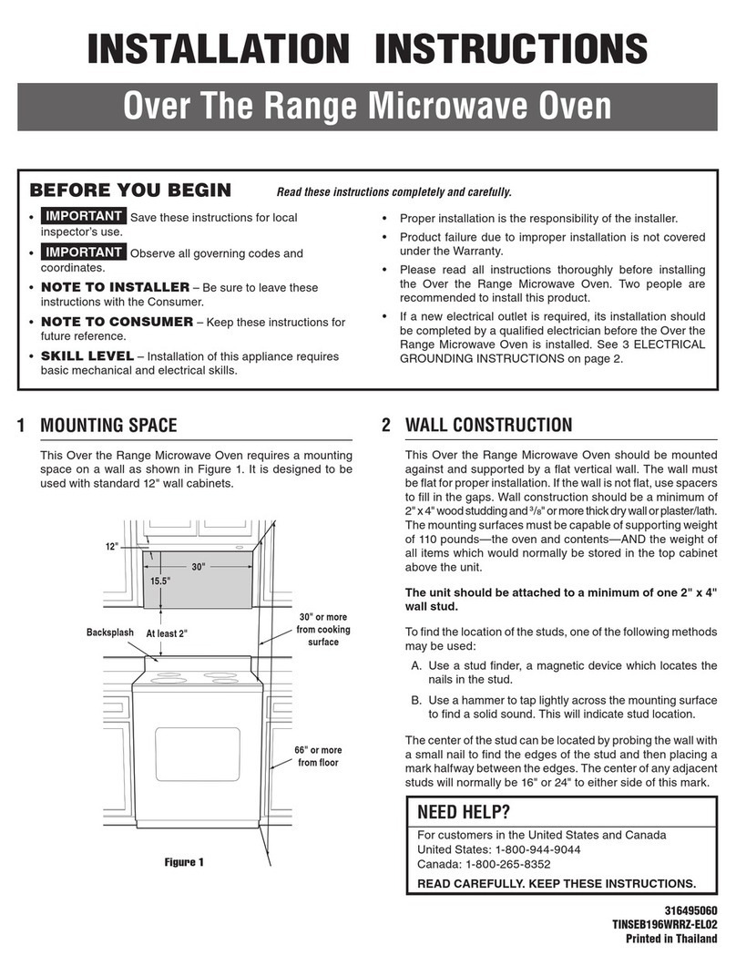 Frigidaire 316495060 installation instructions