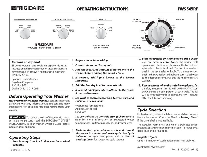 Frigidaire FWS545RF User manual