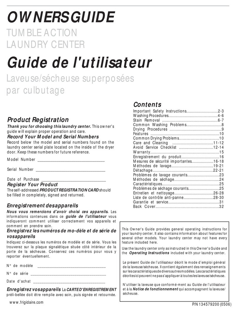 Frigidaire TUMBLE ACTION LAUNDRY CENTER User manual