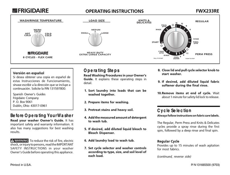 Frigidaire fwx233re User manual