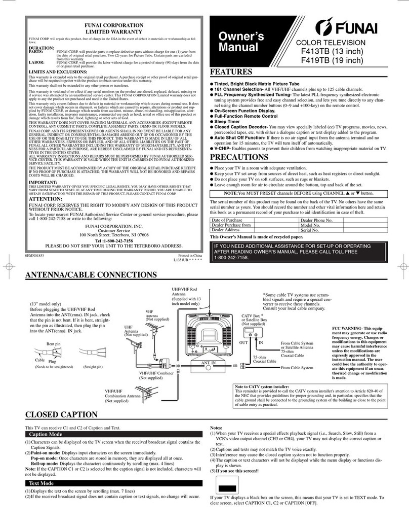FUNAI F413TB, F419TB User manual FUNAI F413TB, F419TB User manual