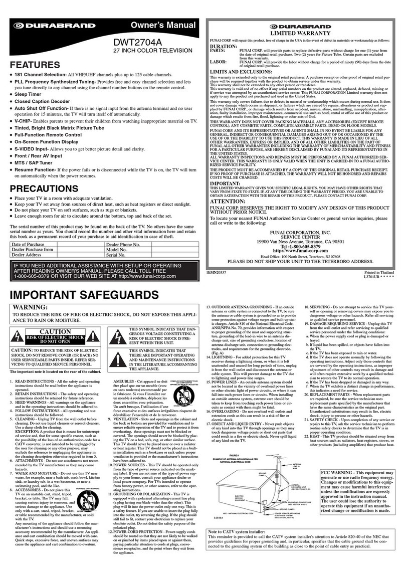 Durabrand DWT2704A owner's manual