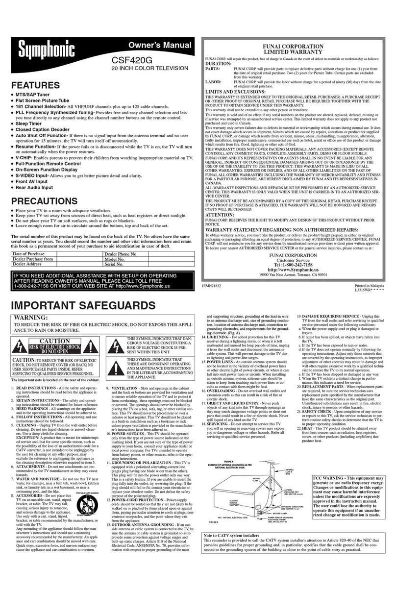 FUNAI Symphonic CSF420G owner's manual