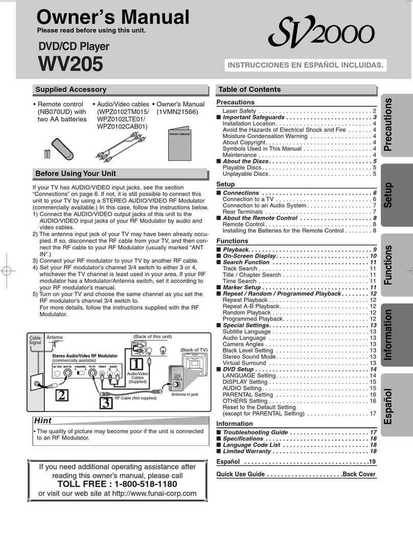 SV2000 WV205ffunai owner's manual