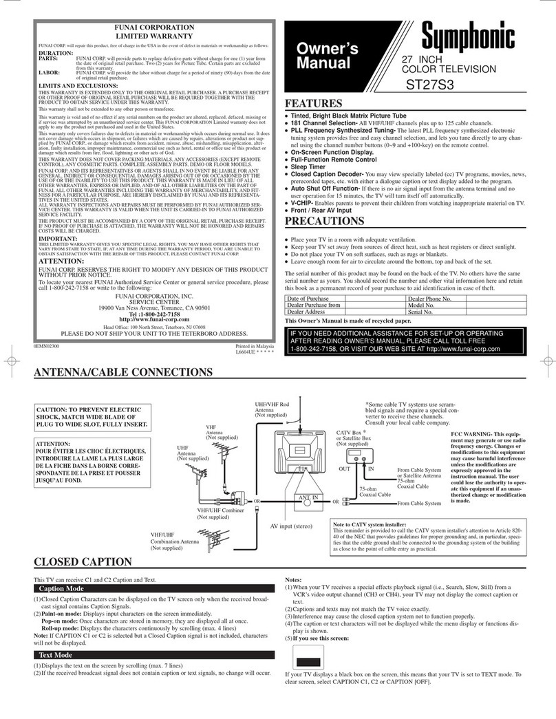 FUNAI Symphonic ST27S3 User manual FUNAI Symphonic ST27S3 User manual