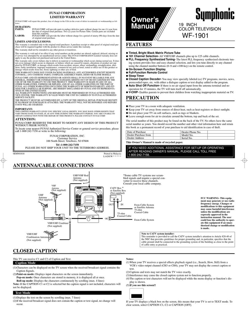 FUNAI Symphonic WF-1901 User manual FUNAI Symphonic WF-1901 User manual