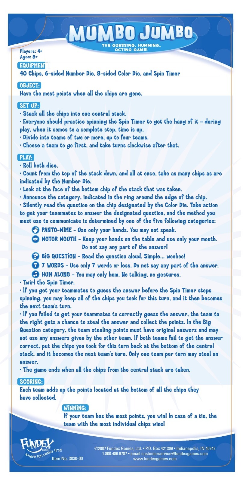 Fundex Games 3830-00 User manual
