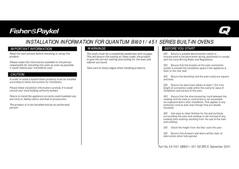 Fisher & Paykel BI601/451 Installation information Fisher & Paykel BI601/451 Installation information