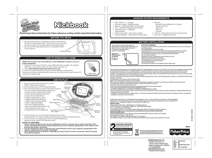 Fisher-Price NICKBOOK N8242-0920G1 User manual