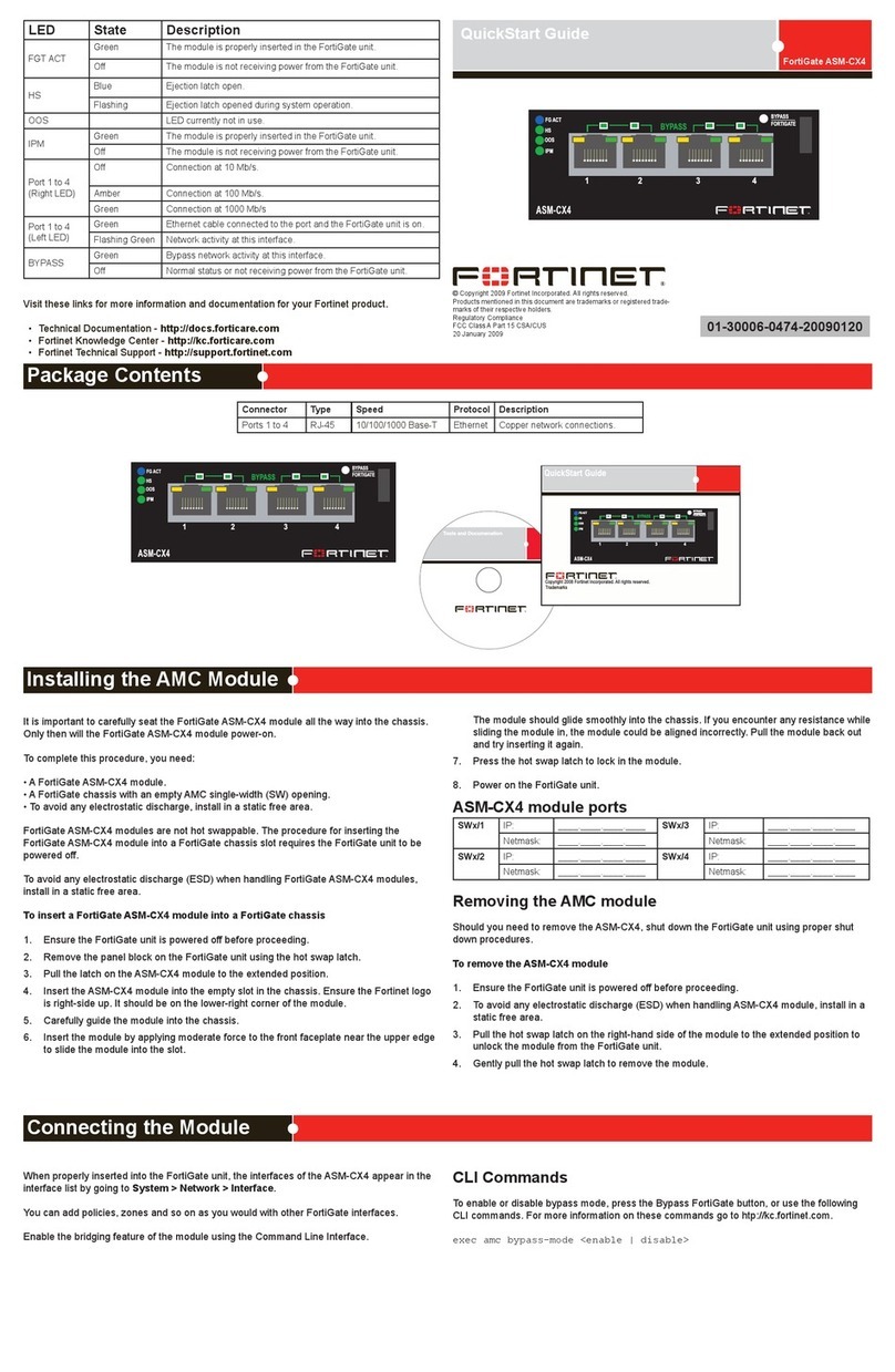 Fortinet FortiGate ASM-CX4 quick start guide Fortinet FortiGate ASM-CX4 quick start guide