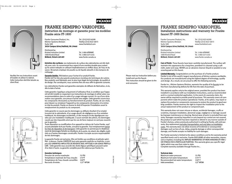 Franke FF-1600 Series User manual Franke FF-1600 Series User manual