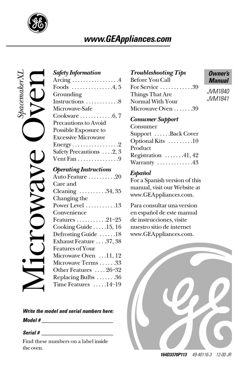 GE Spacemaker XL JVM1841 owner's manual