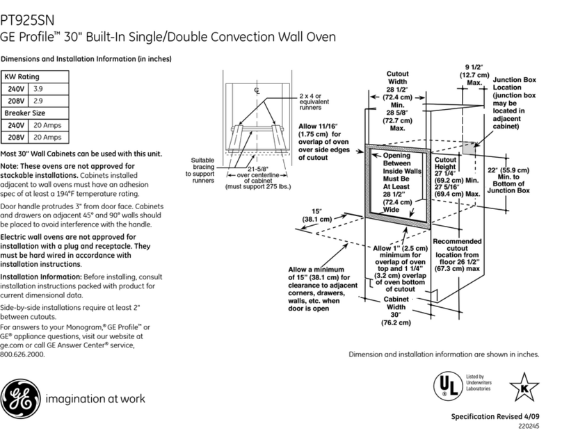 GE PT925SNSS - Profile 30" SC Convection Ovens Manual