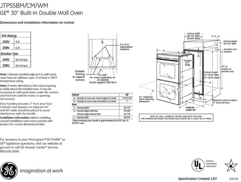 GE JTP55BM Dimensions and installation information