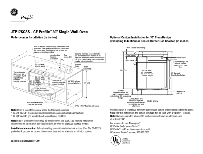 GE GE Profile JTP17SCSS Dimensions and installation information