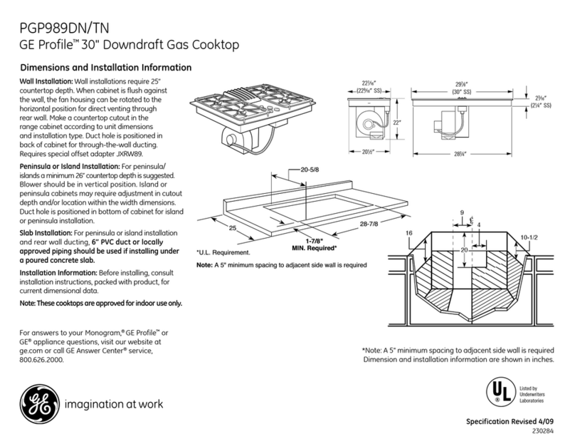 GE PGP989DNBB - 30" Gas Downdraft Cooktop Dimensions and installation information