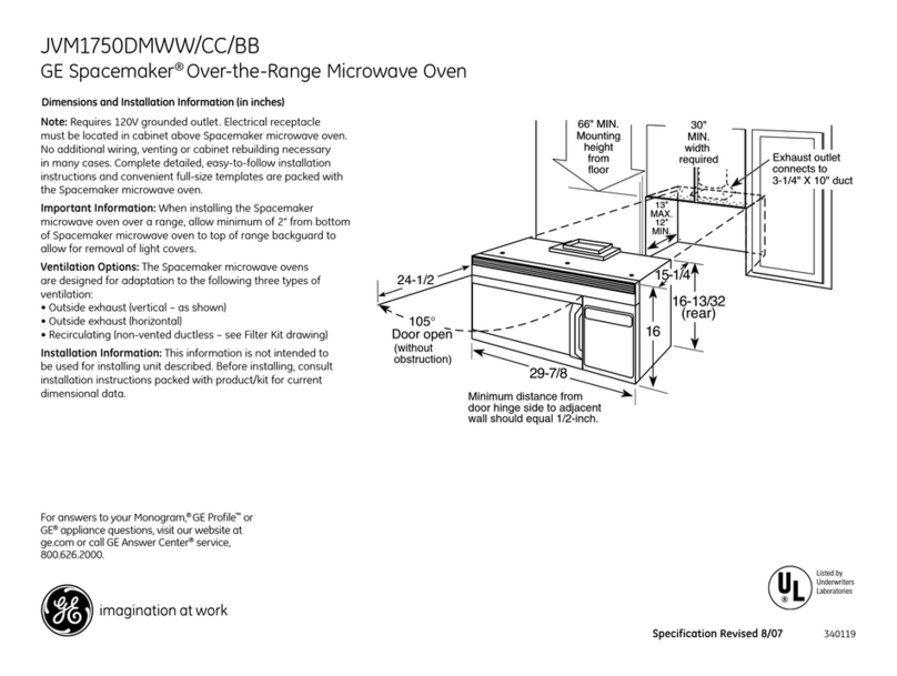 GE Spacemaker JVM1750DMBB Manual