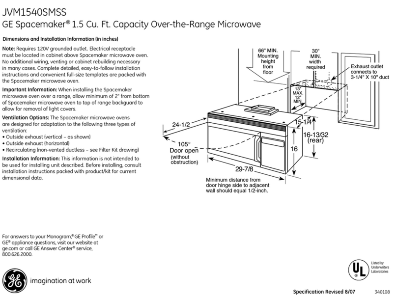 GE Spacemaker JVM1540SMSS User manual