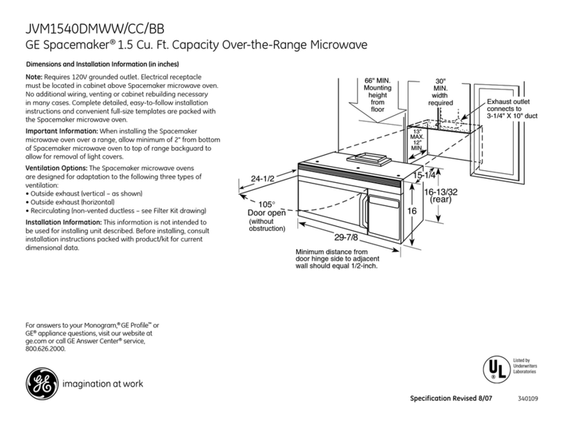 GE Spacemaker JVM1540DMBB User manual
