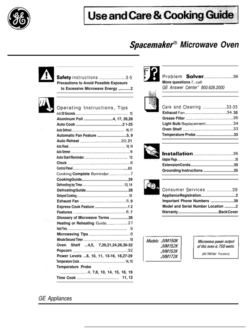 GE Spacemaker JVM150K Use and care manual