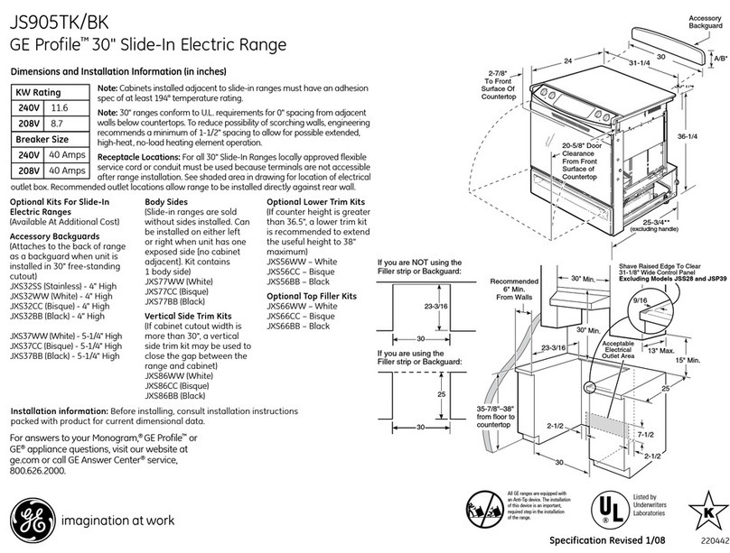 GE Profile JS905TKWW Dimensions and installation information