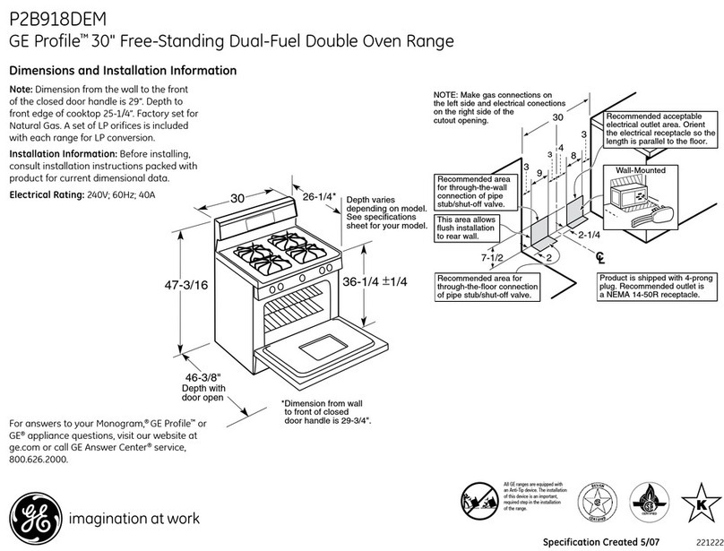 GE P2B918DEMWW - 30" Dual Range Dimensions and installation information