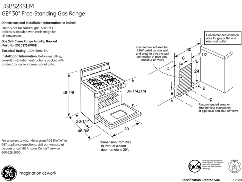 GE JGBS23SEMSS - 30" Gas Range Dimensions and installation information