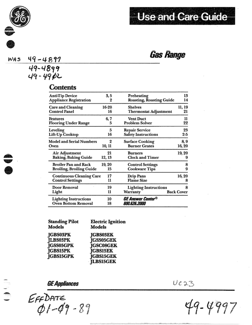 GE JGBS03EK Use and care guide