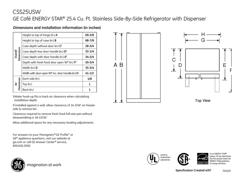 GE Cafe CSS25USWSS Dimensions and installation information