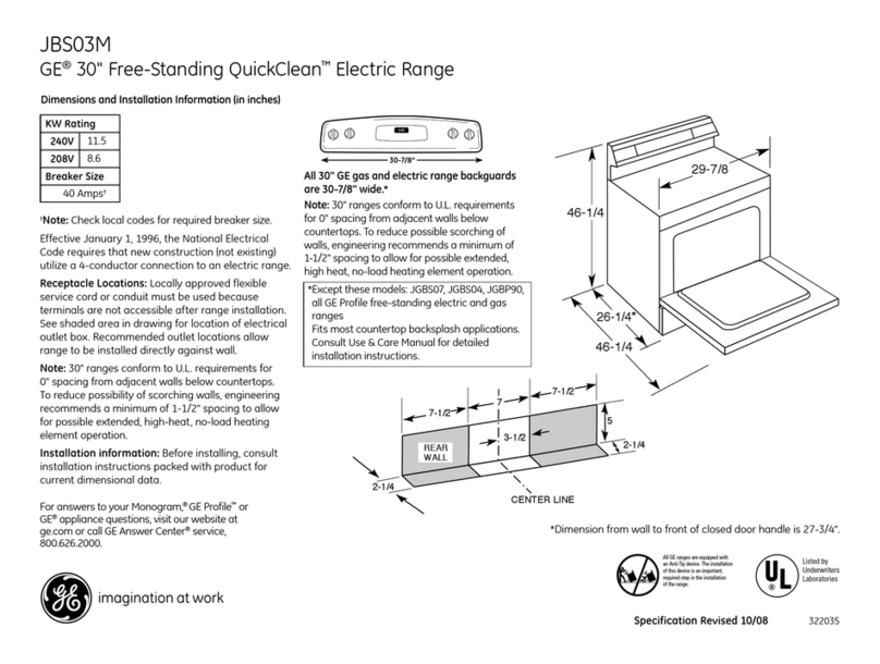 GE QuickClean JBS03MWH Dimensions and installation information