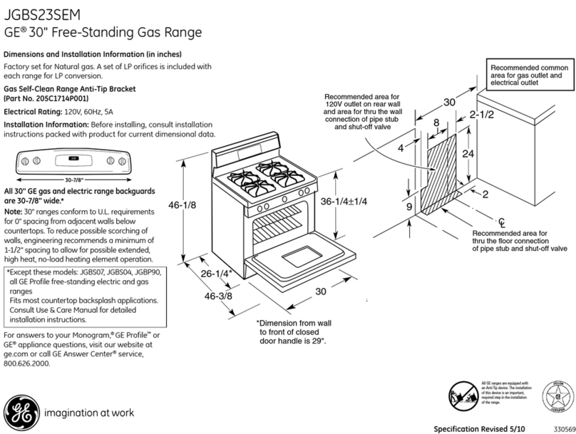 GE JGBS23SEMSS - 30" Gas Range Manual