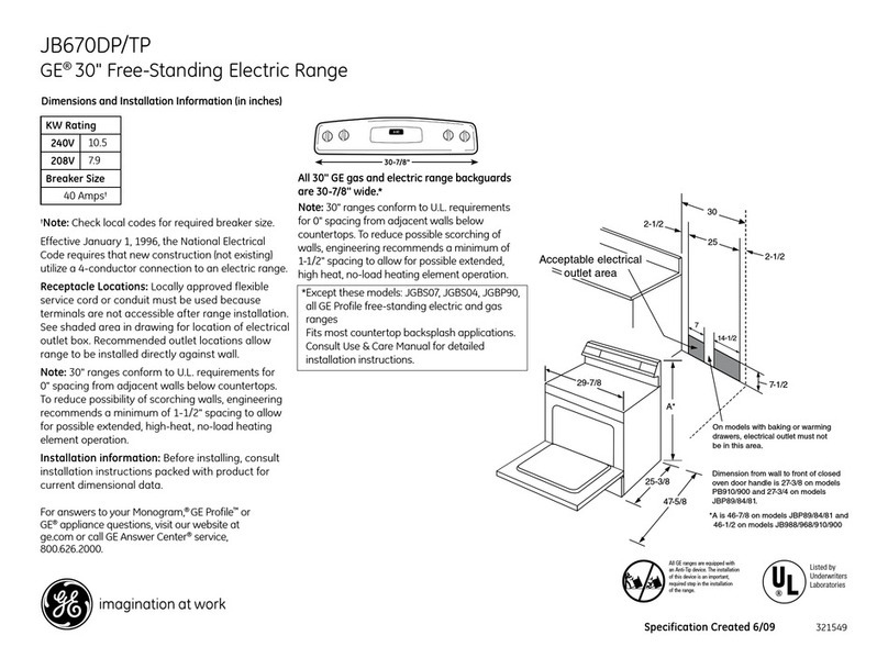 GE JB670DP Dimensions and installation information