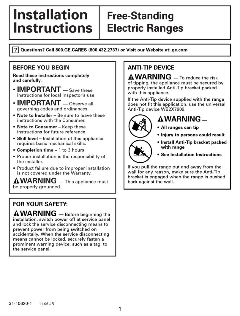 GE Free-Standing Ranges User manual